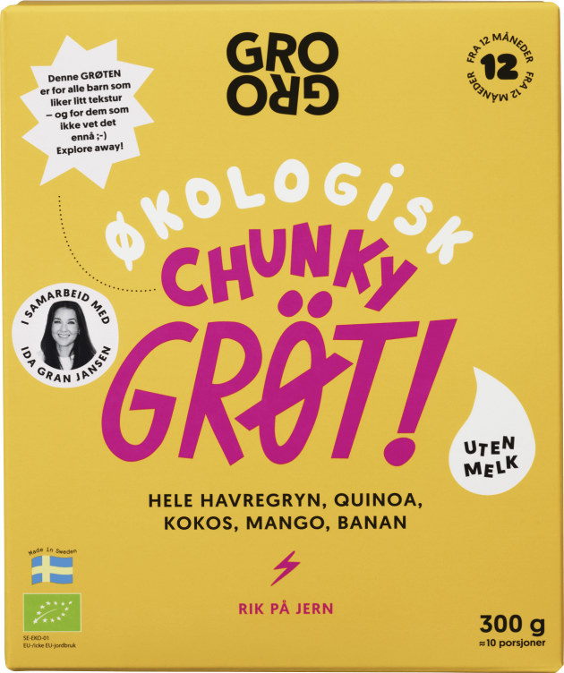 Pulvergrøt Chunky Mango&Banan&Kokos 300g Grogro