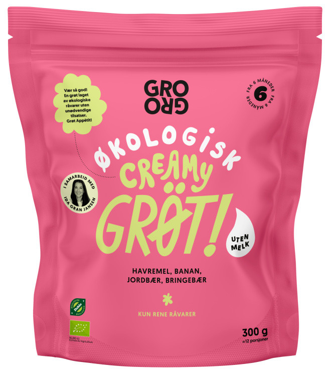 Pulvergrøt Creamy Banan&Bringebær 300g Grogro