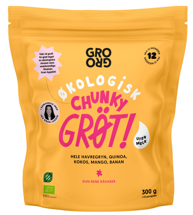 Pulvergrøt Chunky Mango&Kokos&Banan 300g Grogro