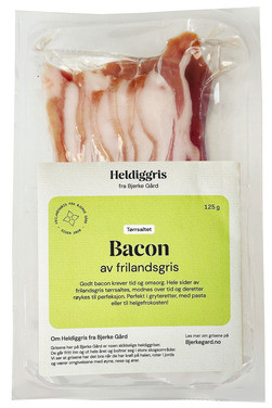 Heldiggris Tørrsaltet Bacon av Frilandsgris 125g