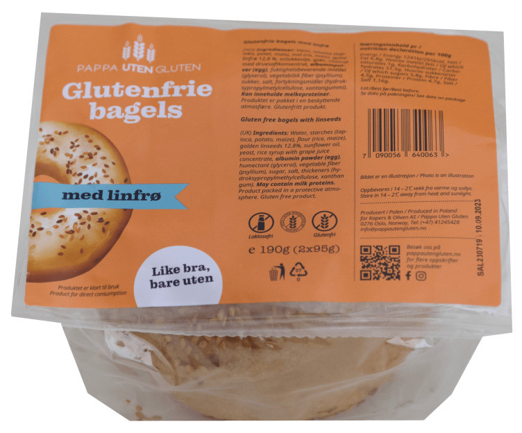 Bagels m/Linfrø glutenfri 2x95g Pappa uten Gluten