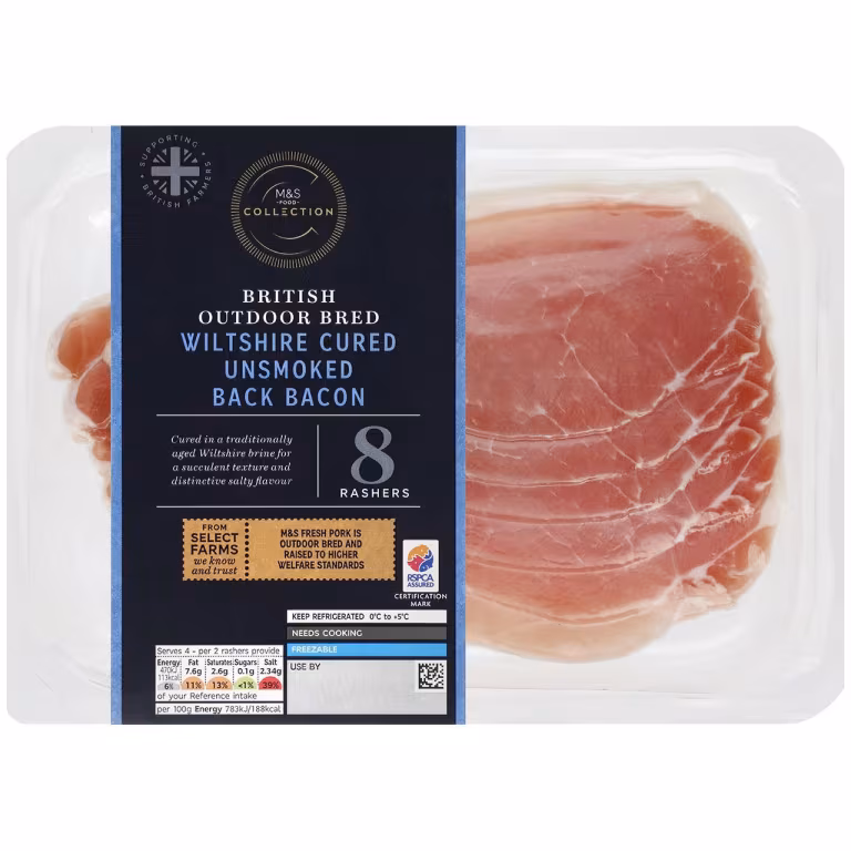 M&S British Outdoor Bred Wiltshire Cured Unsmoked Back Bacon