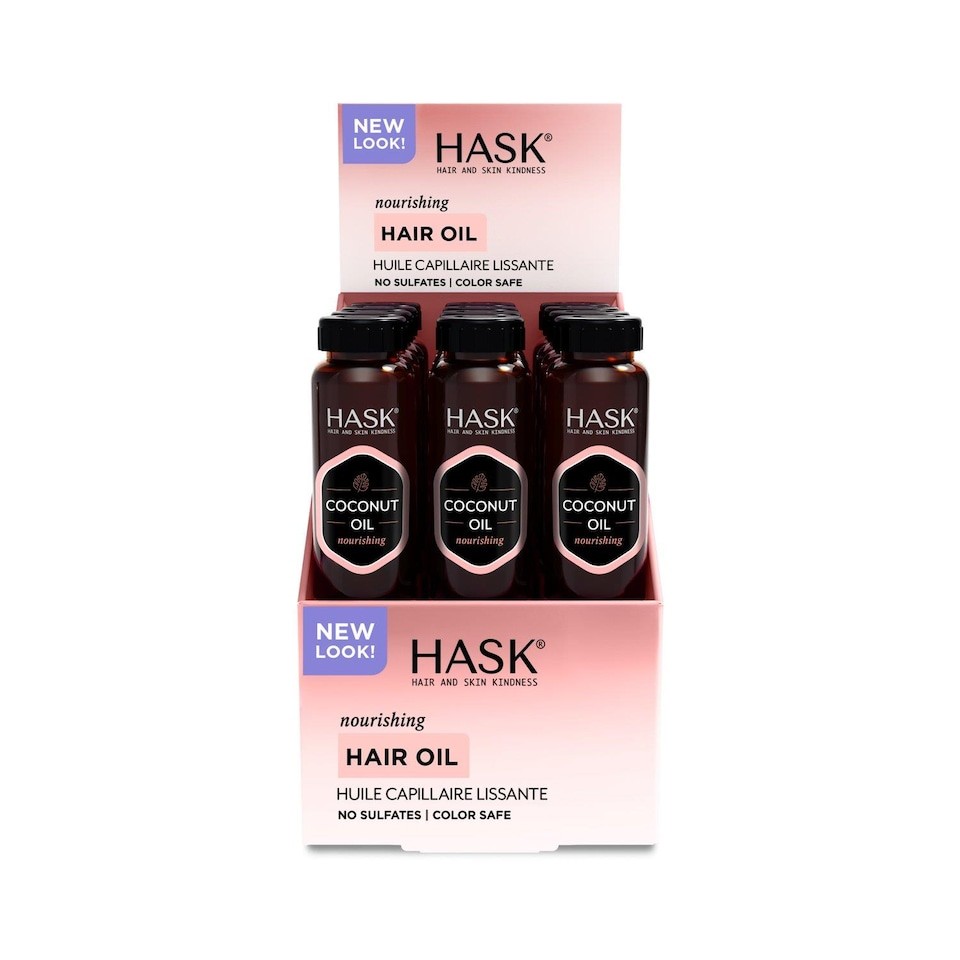 Hask Coconut Oil Nourishing Hair Oil Vial 18ml, 12 Pack for Dry & Damaged Hair