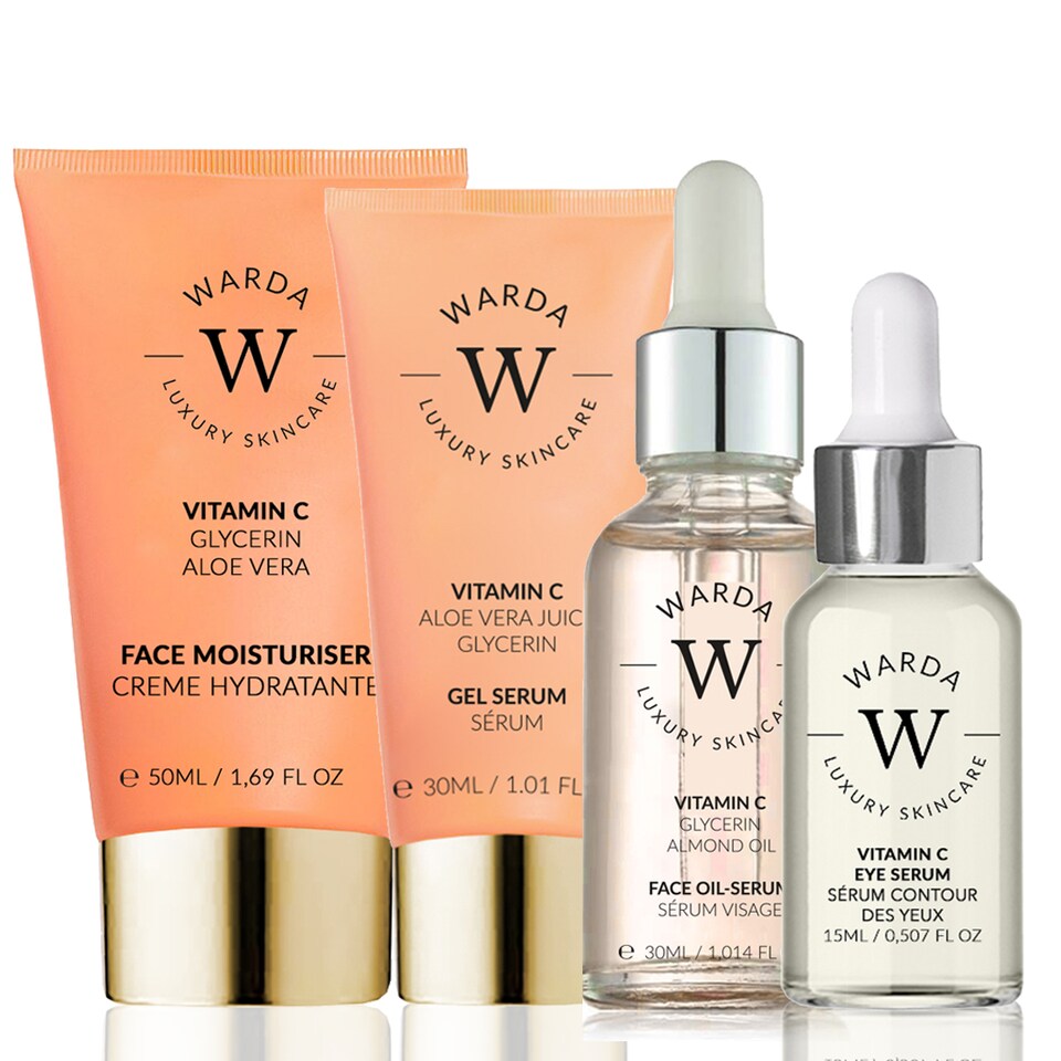Warda Luxury Skincare Skin Glow Boost Vitamin C Moisturiser 50ml + Vitamin C Glow Boost Oil-Serum 30ml + Skin Glow Boost Vitamin C Gel Serum 30ml + Skin Glow Boost Vitamin C Eye Serum 15ml