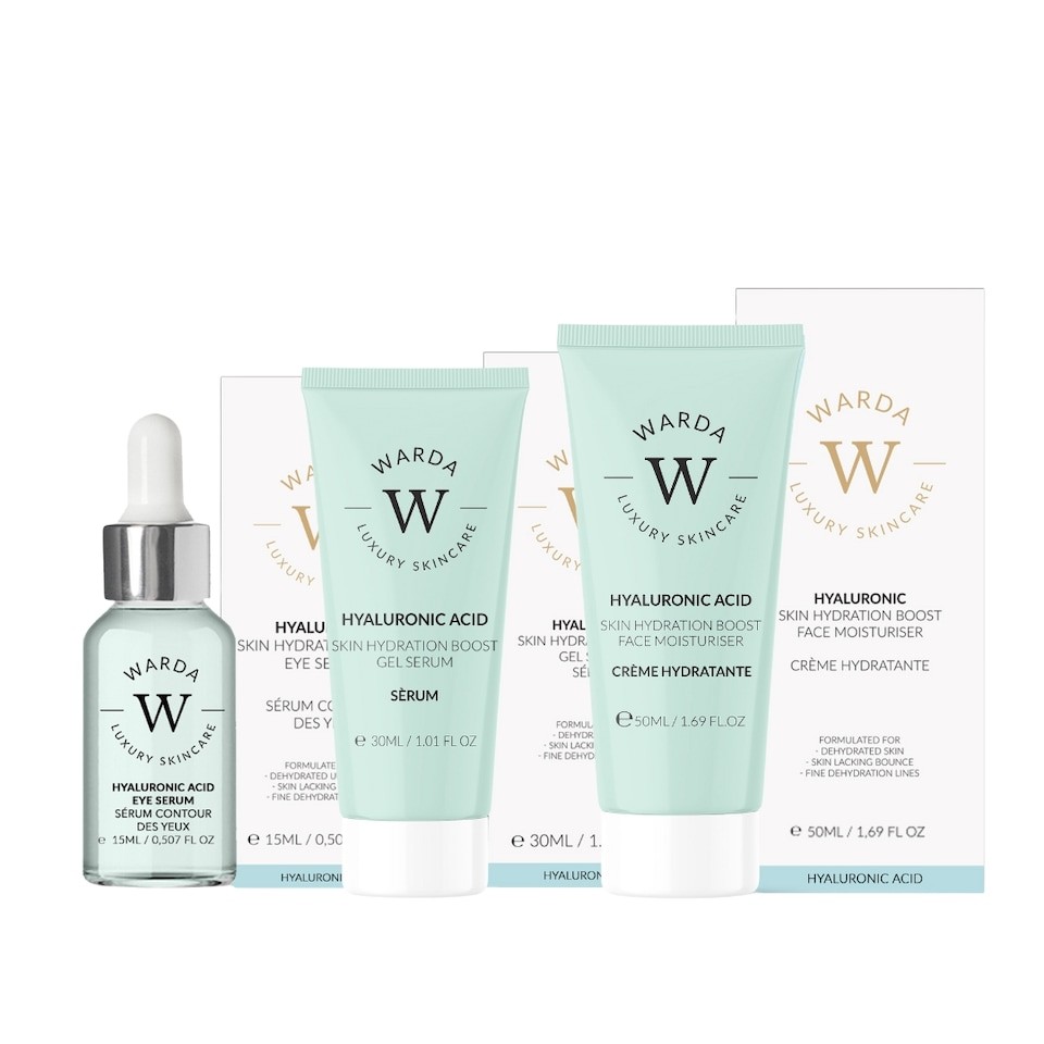 Warda Luxury Skincare Skin Hydration Boost Hyaluronic Acid Moisturiser 50ml + Skin Hydration Boost Hyaluronic Acid Eye Serum 15ml + Skin Hydration Boost Hyaluronic Acid Gel Serum 30ml