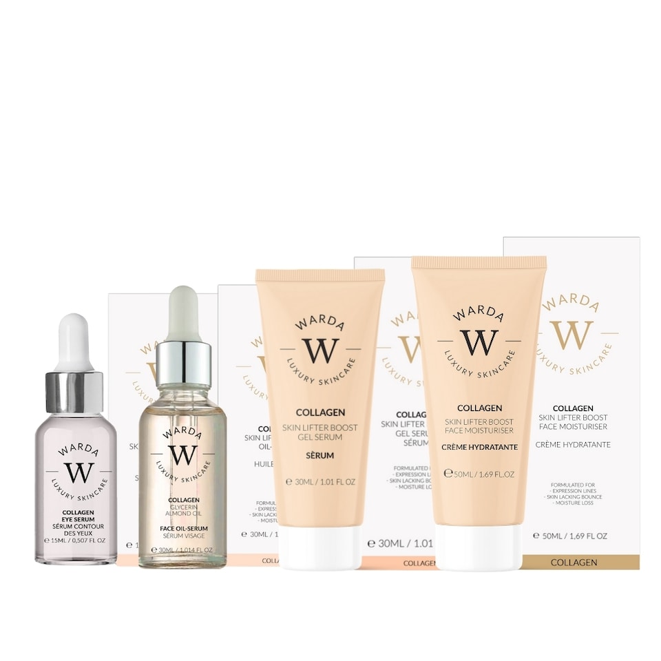 Warda Luxury Skincare Skin Lifter Boost Collagen Moisturiser 50ml + Skin Lifter Boost Collagen Eye Serum 15ml + Skin Lifter Boost Collagen Gel Serum 30ml + Collagen Skin Lifter Boost Oil Serum 30ml