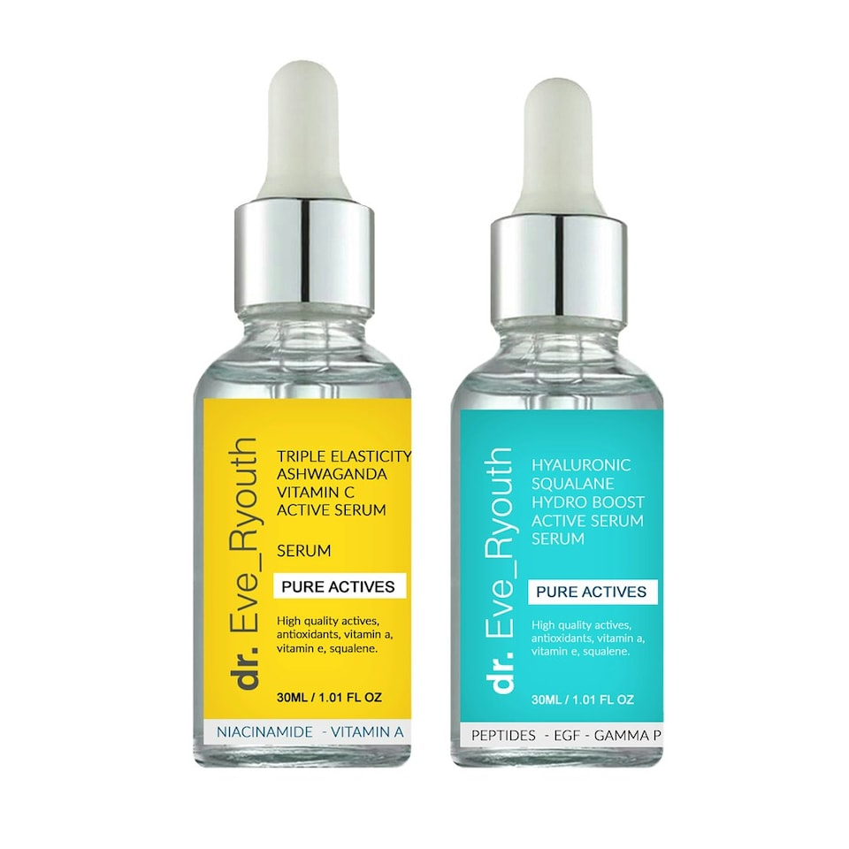 Hyaluronic Acid Squalane Hydro Boost Active Serum 30ml + Triple Elasticity Ashwaganda Vitamin C Powerful Active Serum 30ml