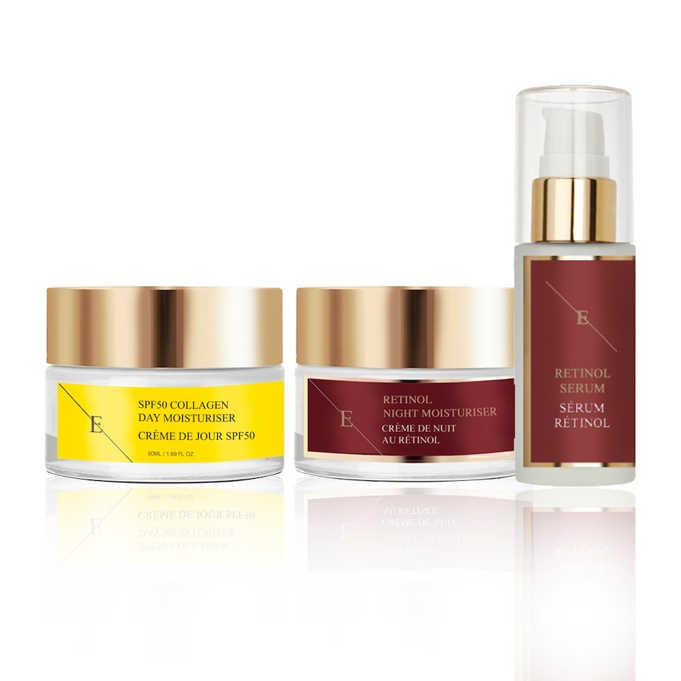 Erth Skin London Retinol Serum 30ml + Retinol Night Moisturiser 50ml + SPF50 Collagen Day Cream 50ml