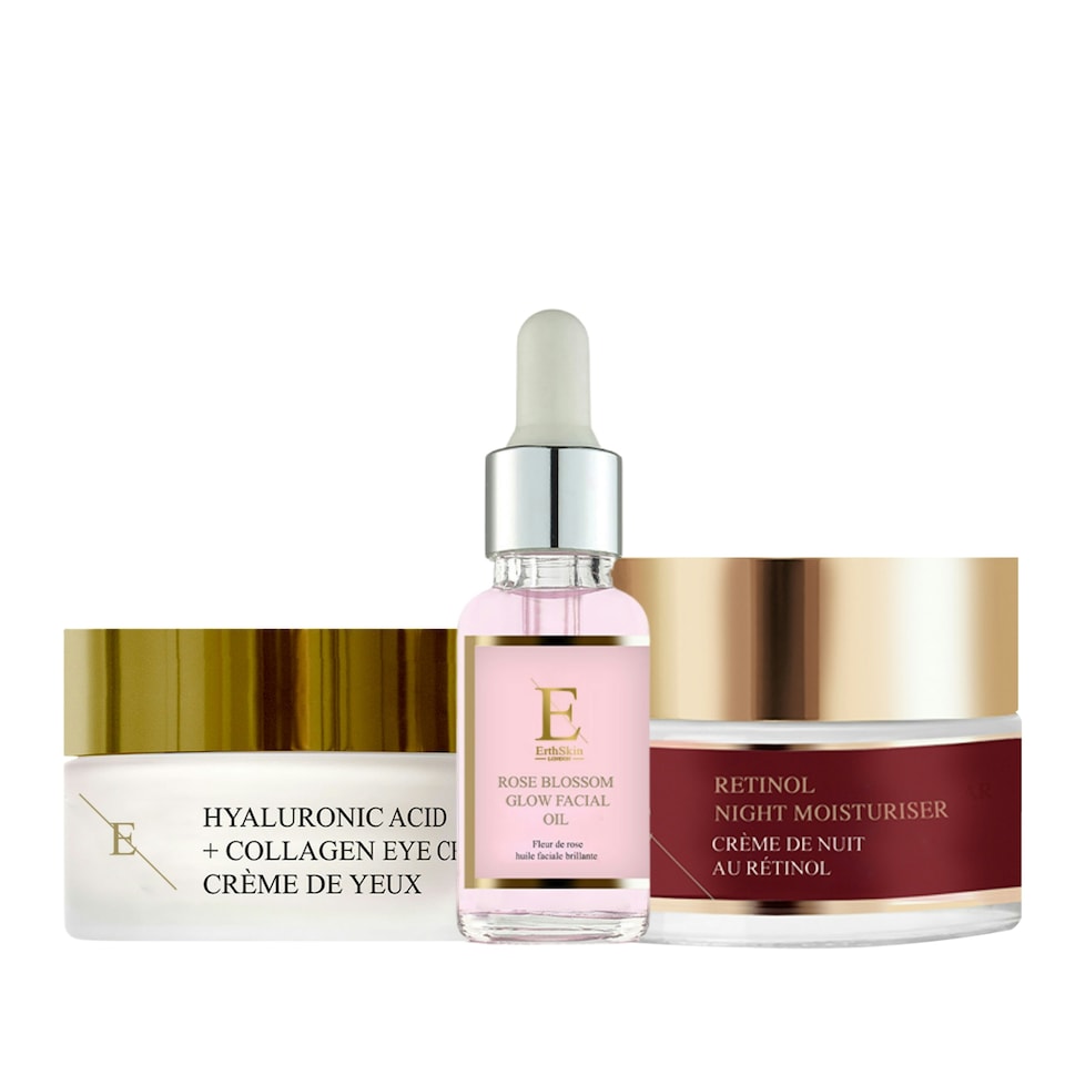 Retinol Night Moisturiser 50ml+ Hyaluronic Acid + Collagen Pro Age Eye Cream  30ml +Rose Blossom Glow Facial Oil 30ml