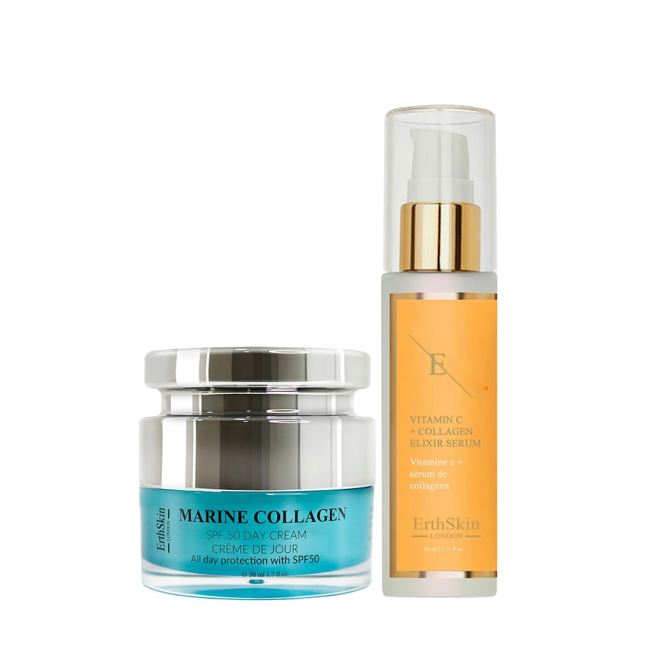 Marine Collagen  Spf50 Day Cream 50ml +Vitamin C + Collagen Elixir Serum 60ml
