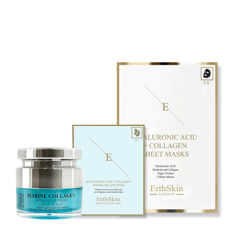 Marine Collagen Night Cream 50ml+ Hyaluronic Acid & Collagen Mask - 3 Sheets + Hyaluronic Acid + Collagen Hydrogel Eye Pads 5 X 2