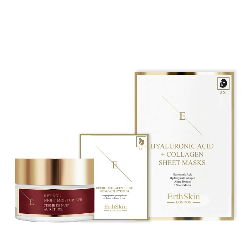 Retinol Night Moisturiser 50ml + Double Collagen + Rose Hydrogel Eye Pads 5 X 2 + Hyaluronic Acid & Collagen Mask - 3 Sheets