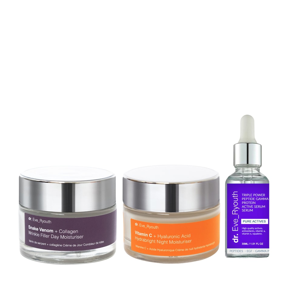 Dr. Eve_Ryouth Snake Venom + Collagen Wrinkle Filler Day Moisturiser 50ml + Triple Power Peptide Gamma Protein Active Serum 30ml + Vitamin C + Hyaluronic Acid Hydrabright Night Moisturiser 50ml