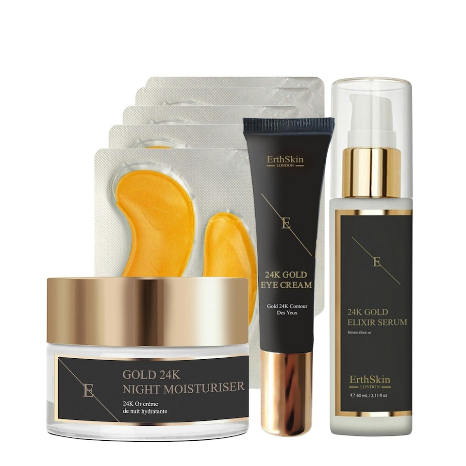 Anti-Wrinkle Elixir Serum 24K Gold + Anti-Wrinkle Night Moisturiser 24K Gold+Under Eye Cream 24K Gold + Collagen Gold Under Eye Patch 24K Gold - 5X2 Pads