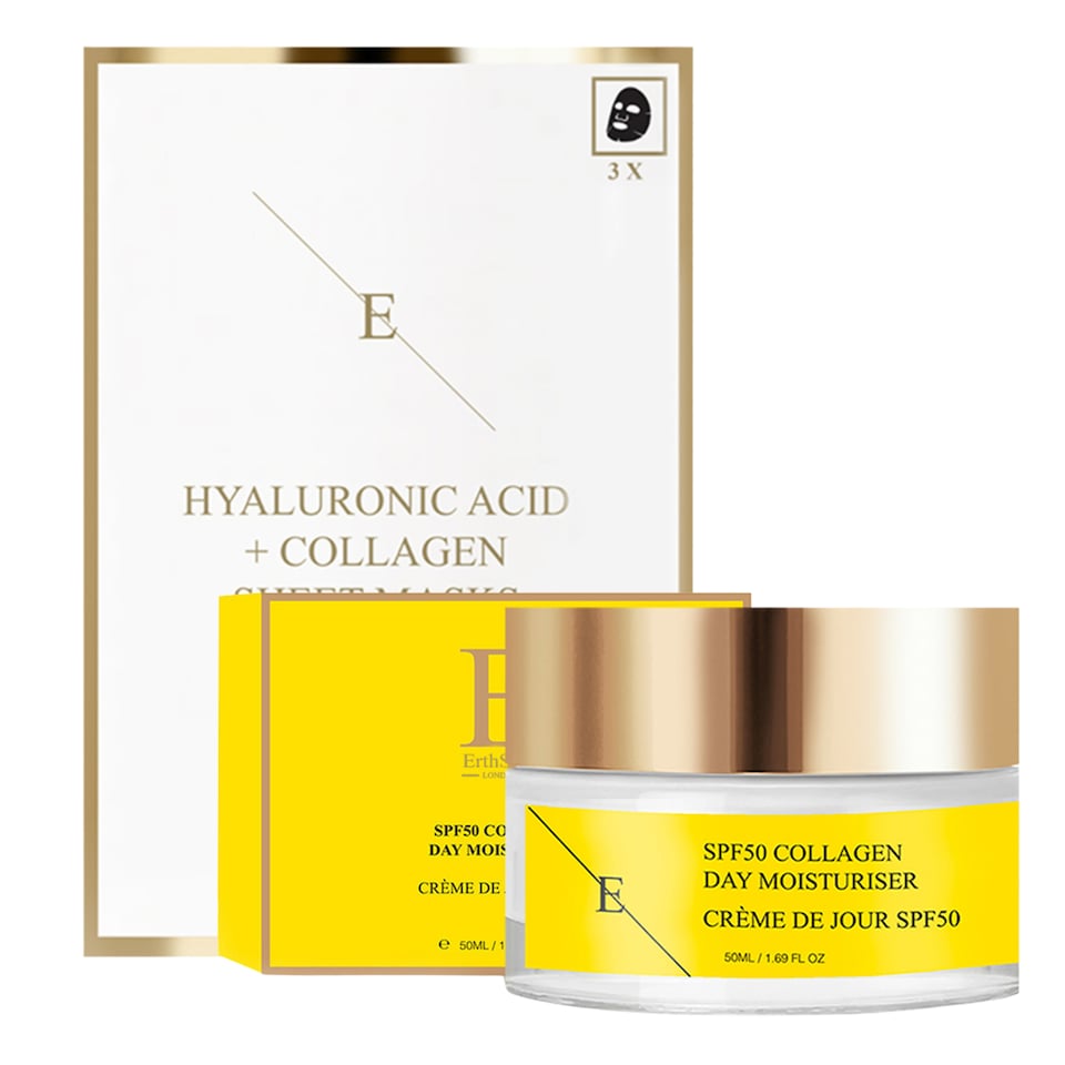 Erth Skin London SPF50 Collagen Day Cream 50ml + Hyaluronic & Collagen Mask - 3 Sheets