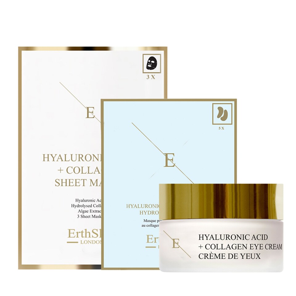 Erth Skin London Hyaluronic & Collagen Mask - 3 Sheets + Pro Age Eye Cream 30ml + Hydrogel Eye Pads 5X2