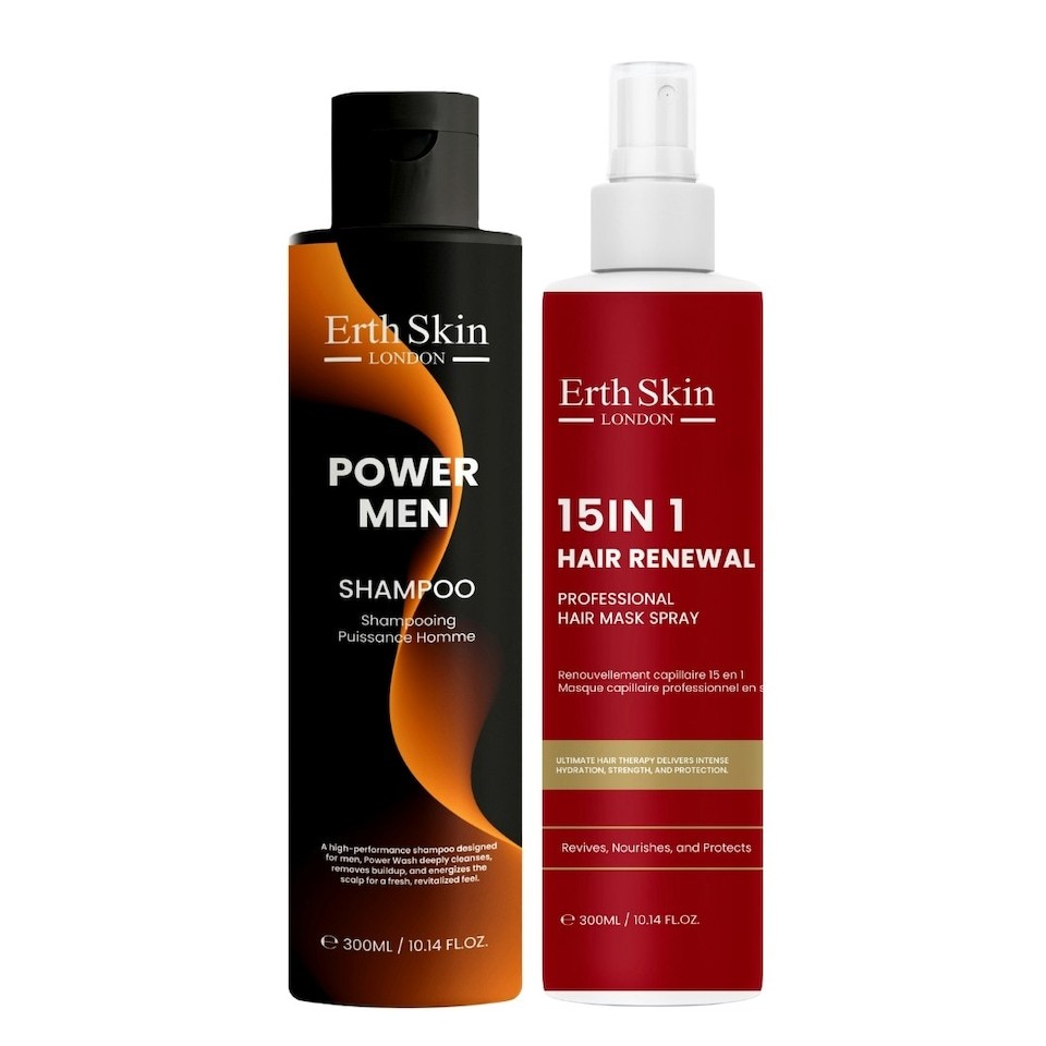 Power Men Shampoo 300ml + 15-In-1 Hair Renewal Professional Hair Mask Spray 300ml