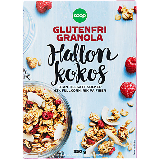Glutenfri Granola Bringebær & kokos 350g Coop