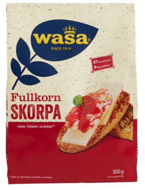 Wasa Fullkorn Skorpe uten Sukker 10x300g