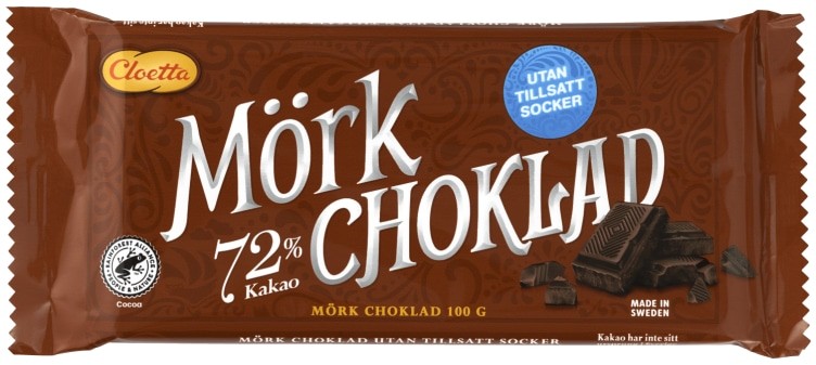 Mørk Sjokolade 72% u/Sukker 100g Cloetta