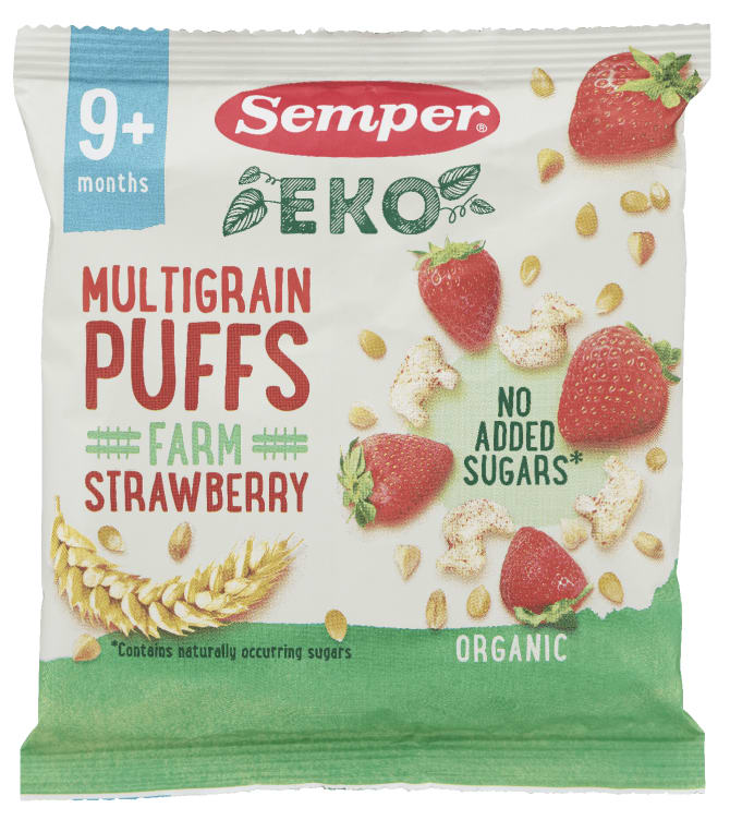 Multigrain Puffs Jordbær 9mnd 18g Semper