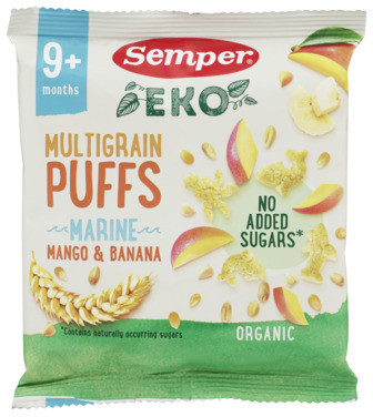 Semper Multigrain Puffs Mango&Banana 9m, 18g