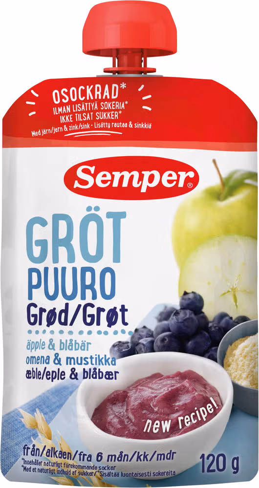 Grøt med blåbær og eple Fra 6 mnd, 120 g