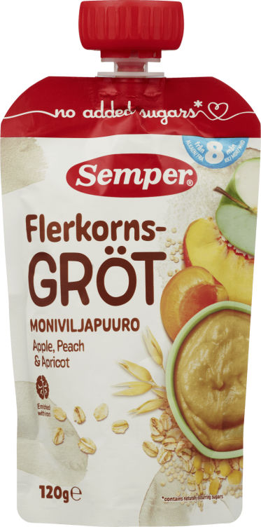 Flerkornsgrøt Eple,Fersken,Aprikos 120g Semper
