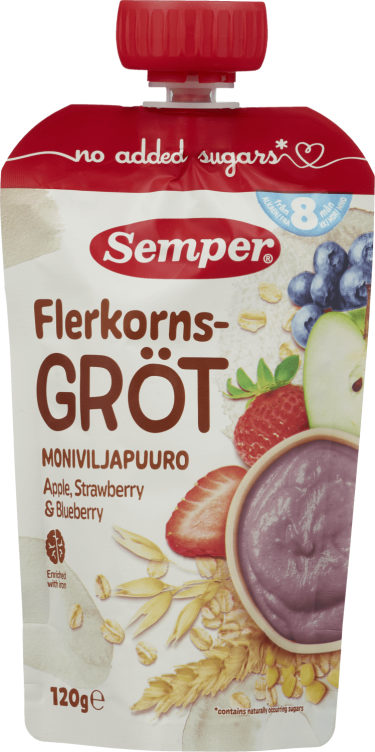 Flerkornsgrøt Eple,Jordb,Blåb 120g Semper