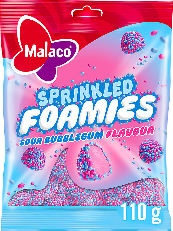 Sprinkled Foamies Bubblegum 110g Malaco