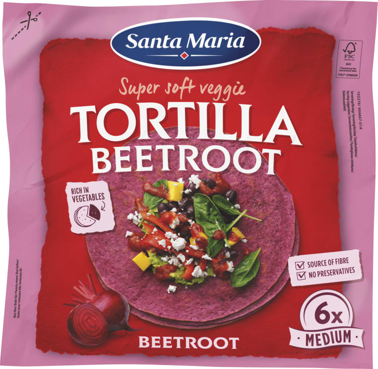 Tortilla m/Rødbet Medium 240g Santa Maria