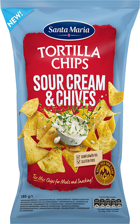 Tortilla Chips Sour Cream&Chiv 185g Santa Maria