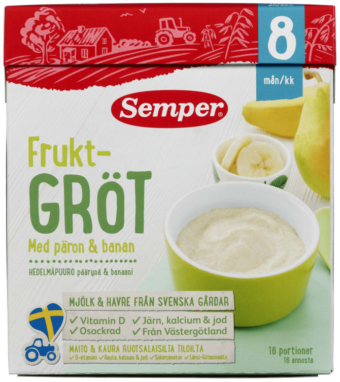 Fruktgrøt Pære&Banan 8mnd 480g Semper
