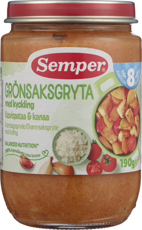 Grønnsaksgryte m/Kylling 8mnd 190g Semper