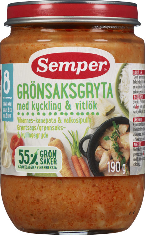 Grønnsaksgryte m/Kylling 8mnd 190g Semper