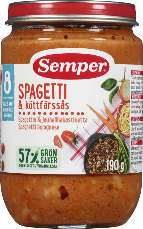 Spaghetti Bolognese 8mnd 190g Semper