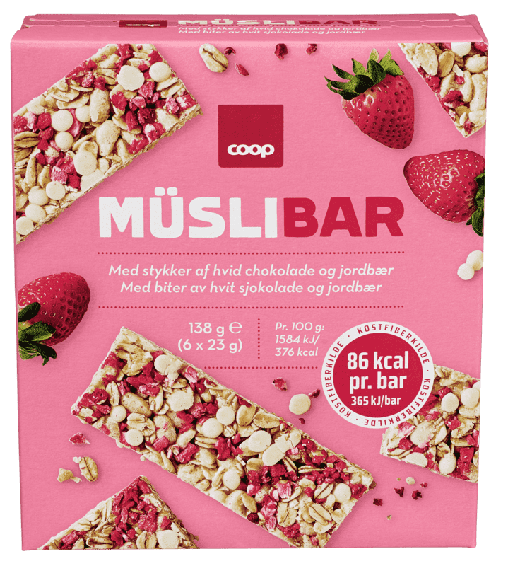 Coop Müslibar med Hvit Sjokolade&Jordbær 6pk 138g