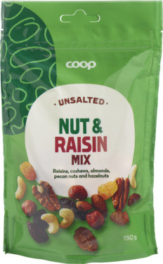 Nut mix and raisins unsalted 150g