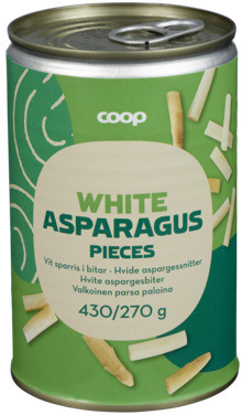 Asparagus, Tips+cuts, All White,diam 7-14mm,2-4cm Coop