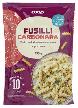 Fusilli carbonara sauce