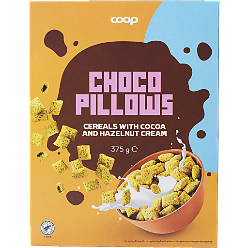 Havreputer kakao & hasselnøttkrem Choco Pillows 375g Coop