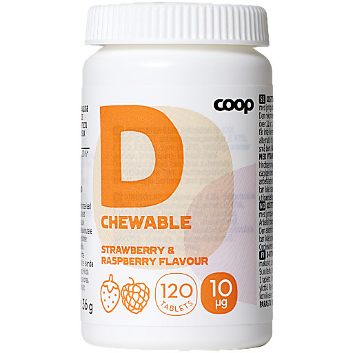 Vitamin D 10ug Jordbær & bringebær 120 stk Coop