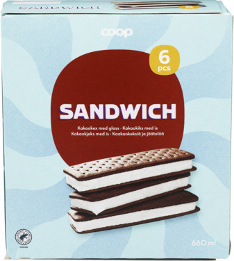 Sandwich Ice Cream, 6 X 110 ml Coop