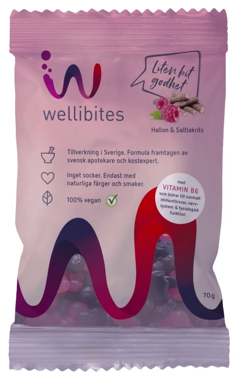 Wellbites Bringebær&Lakris 70g