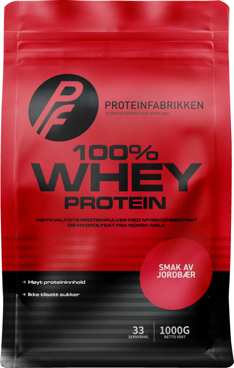 Whey Protein 100% Jordbærsmak 1kg Pf