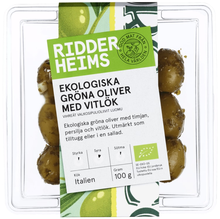 Oliven Grønn Hvitløk Økol 100g Ridderheims