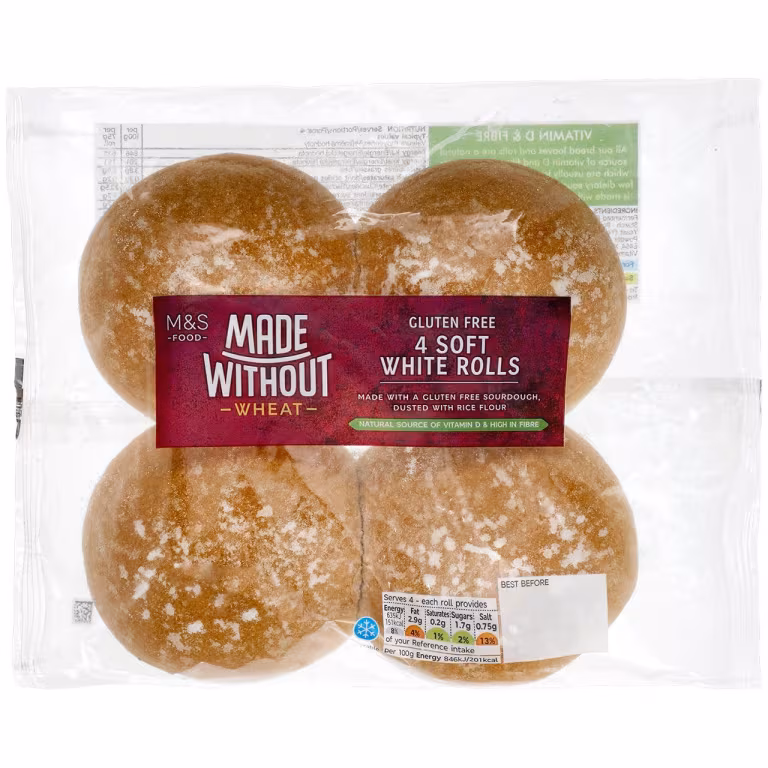 M&S Made Without Wheat Soft White Rolls (4 Pack)