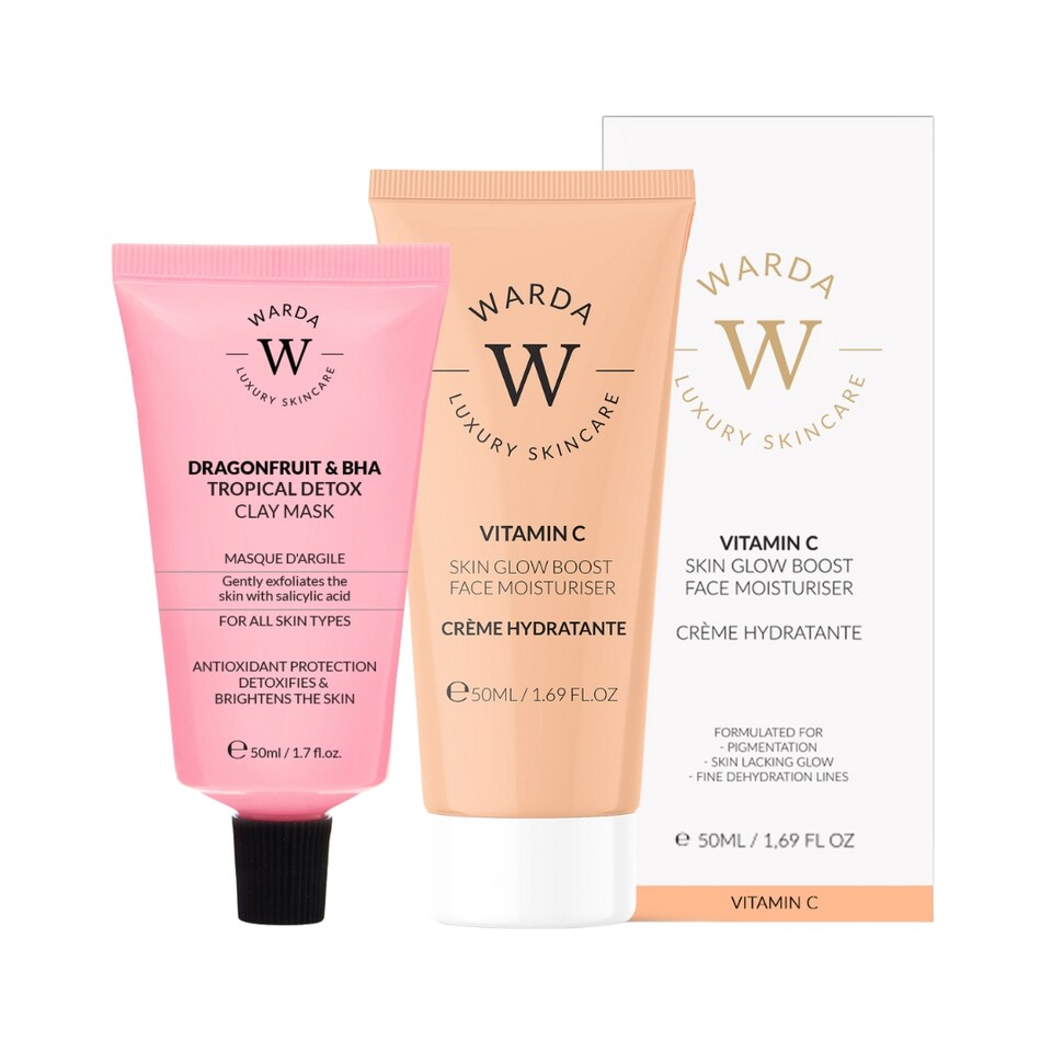 Warda Luxury Skincare Skin Glow Boost Vitamin C Moisturiser 50ml + Dragonfruit & BHA Tropical Detox Clay Mask 50ml