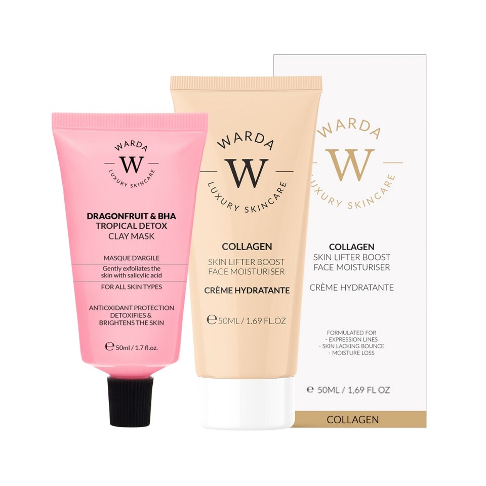Warda Luxury Skincare Skin Lifter Boost Collagen Moisturiser 50ml + Dragonfruit & BHA Tropical Detox Clay Mask 50ml