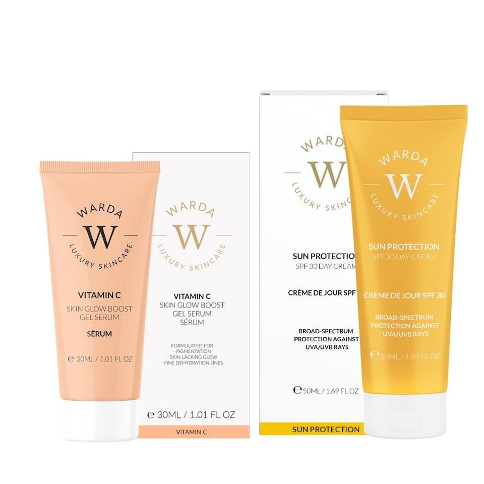 Warda Luxury Skincare Skin Glow Boost Vitamin C Gel Serum 30ml + Sun Protection SPF 30 Day Cream 50ml